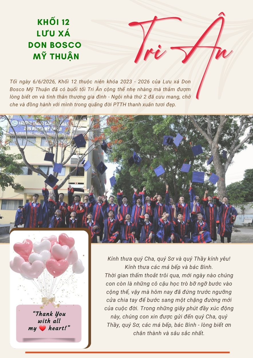 KHỐI 12 LƯU XÁ DON BOSCO MỸ THUẬN TRI ÂN CỘNG THỂ